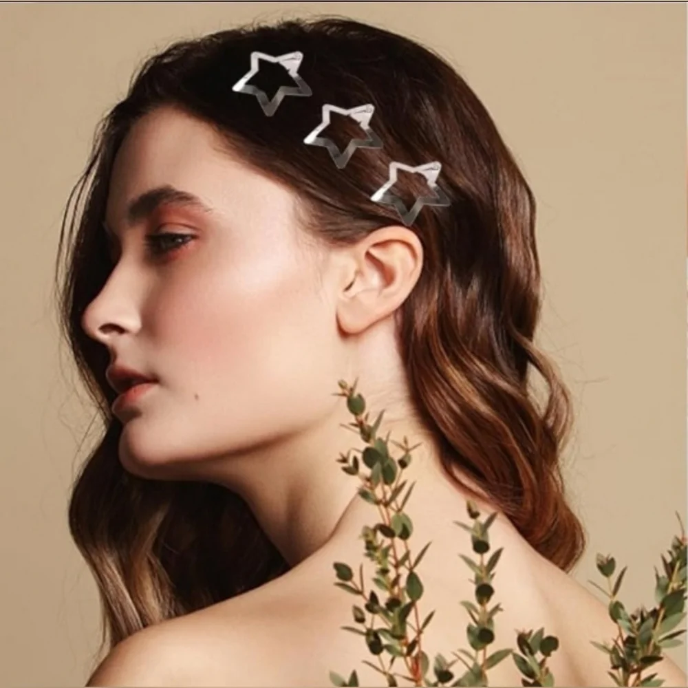 10 pc Silver Star-Shaped Snap Hair Clips BNIB